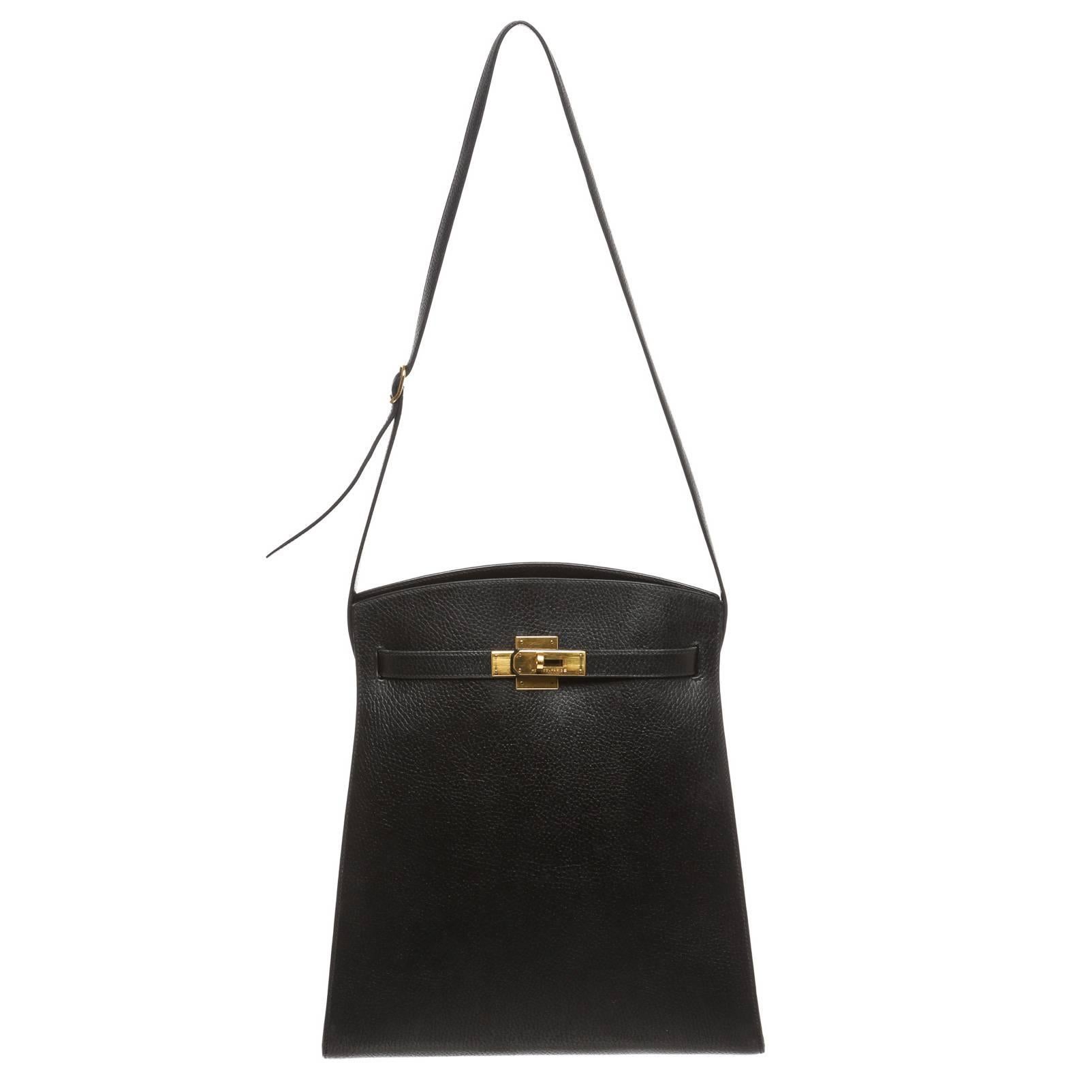 Hermes Black Togo Leather So Kelly Shoulder Handbag For Sale