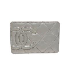 Chanel Silver Quilted Distressed Leather CC Card Holder