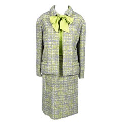 Vintage Tweed Suit Purple 
 Lime Green W Skirt Jacket 
Silk Bow Blouse Geneve