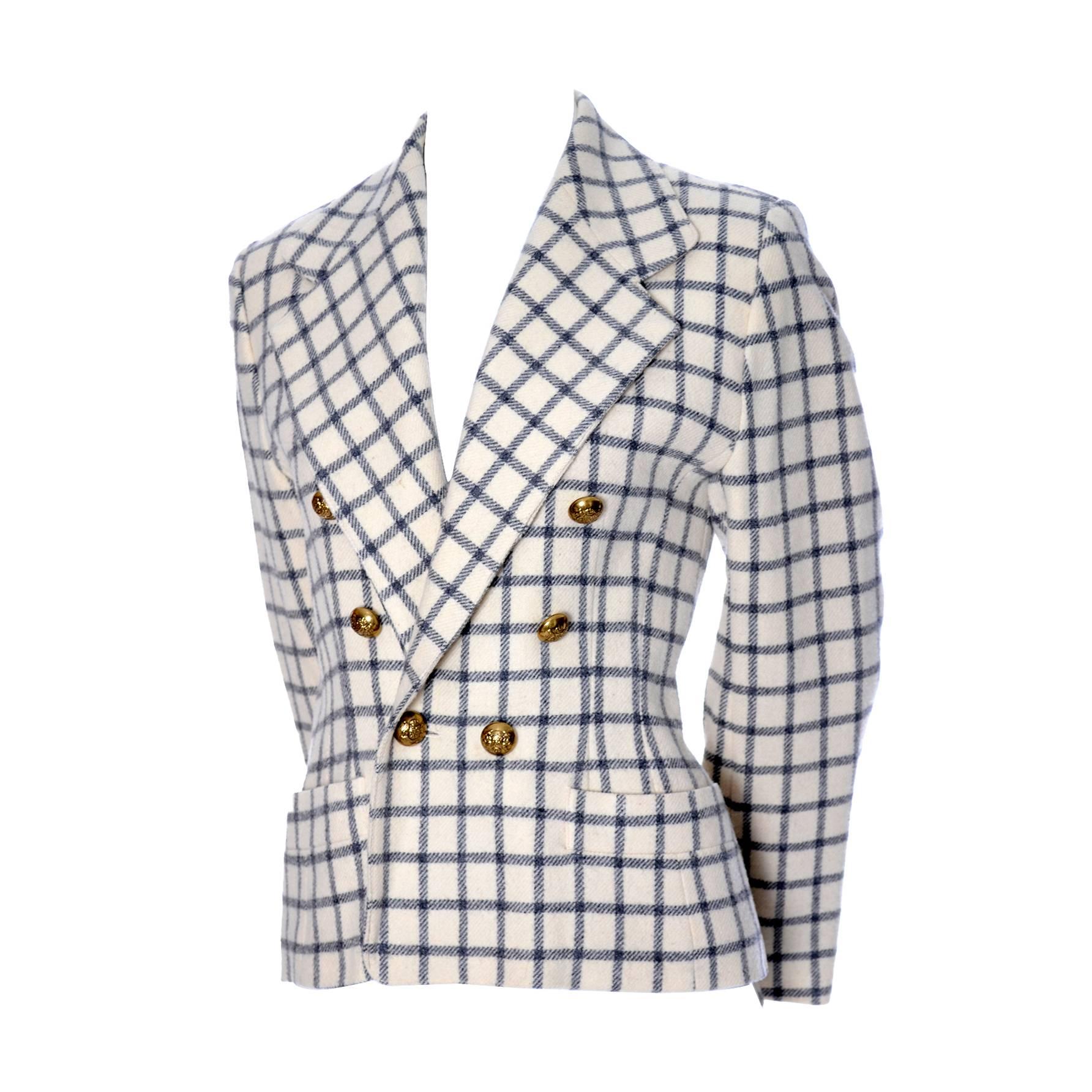 Guy Laroche Vintage Plaid Wool Blazer Jacket 