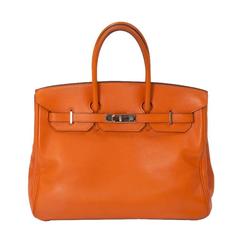 Hermes Orange Swift Leather 35 cm Birkin Handbag 