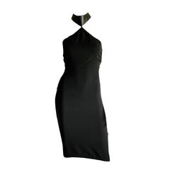 Retro That Iconic Tom Ford Gucci 1997 Black Leather Collar Minimalist Dress IT 42 (1)