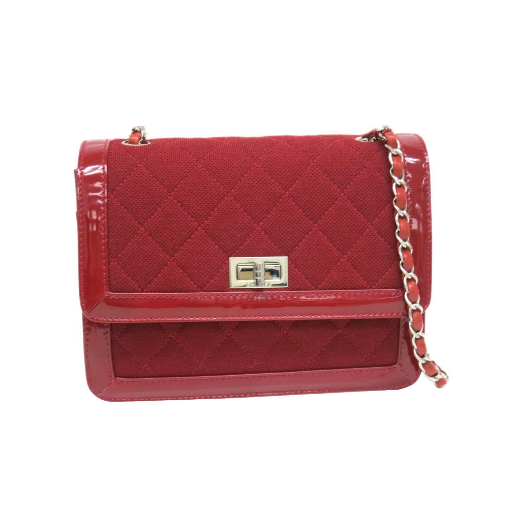 Chanel 2.55 Flap Red Patent Leather and Jersey Flap Shoulder Bag