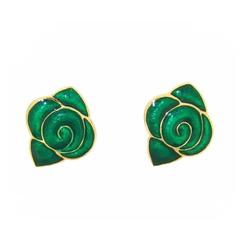 Balenciaga green enamel floral clip on earrings