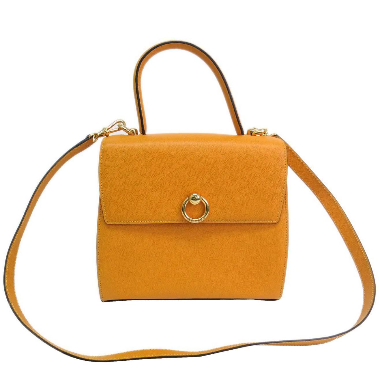 Celine Mustard Yellow Leather Box Kelly Satchel Shoulder Bag