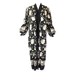 1920s Black and Cream Floral Embroidered Kimono Jacket