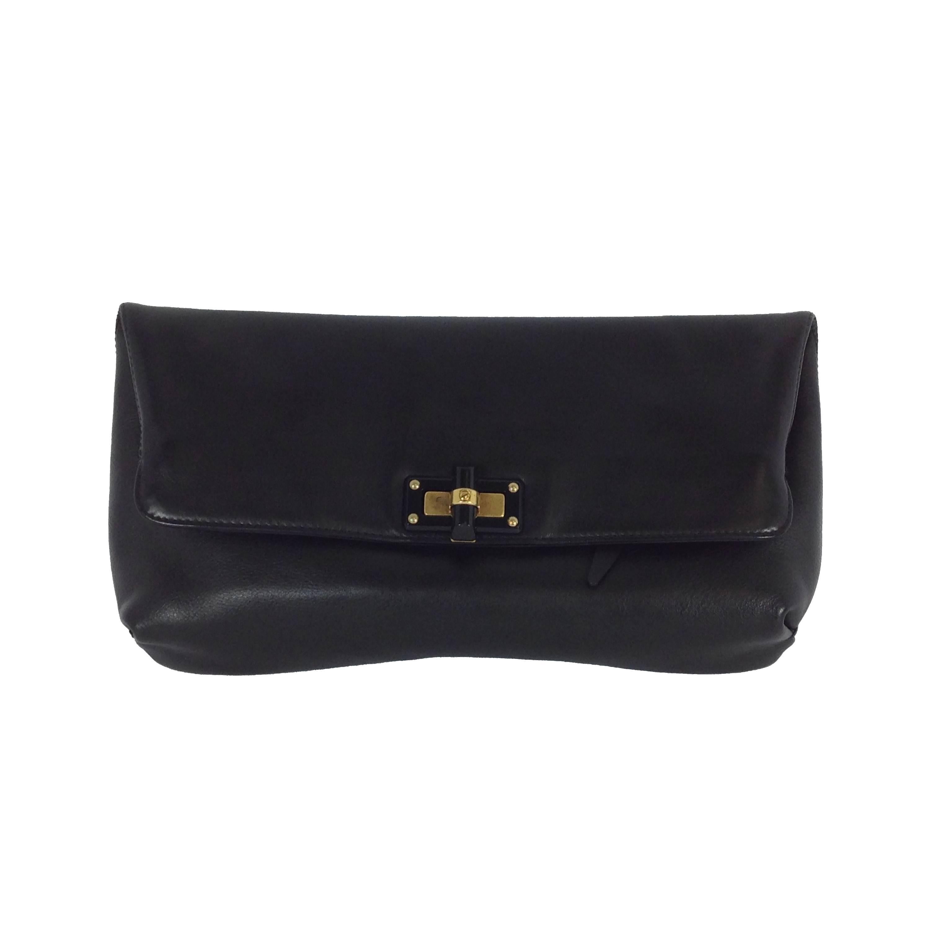 Lanvin black leather clutch bag           For Sale