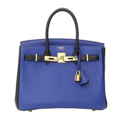 Hermès Birkin 30 Bicolor Blue Electrique Black Permabrass