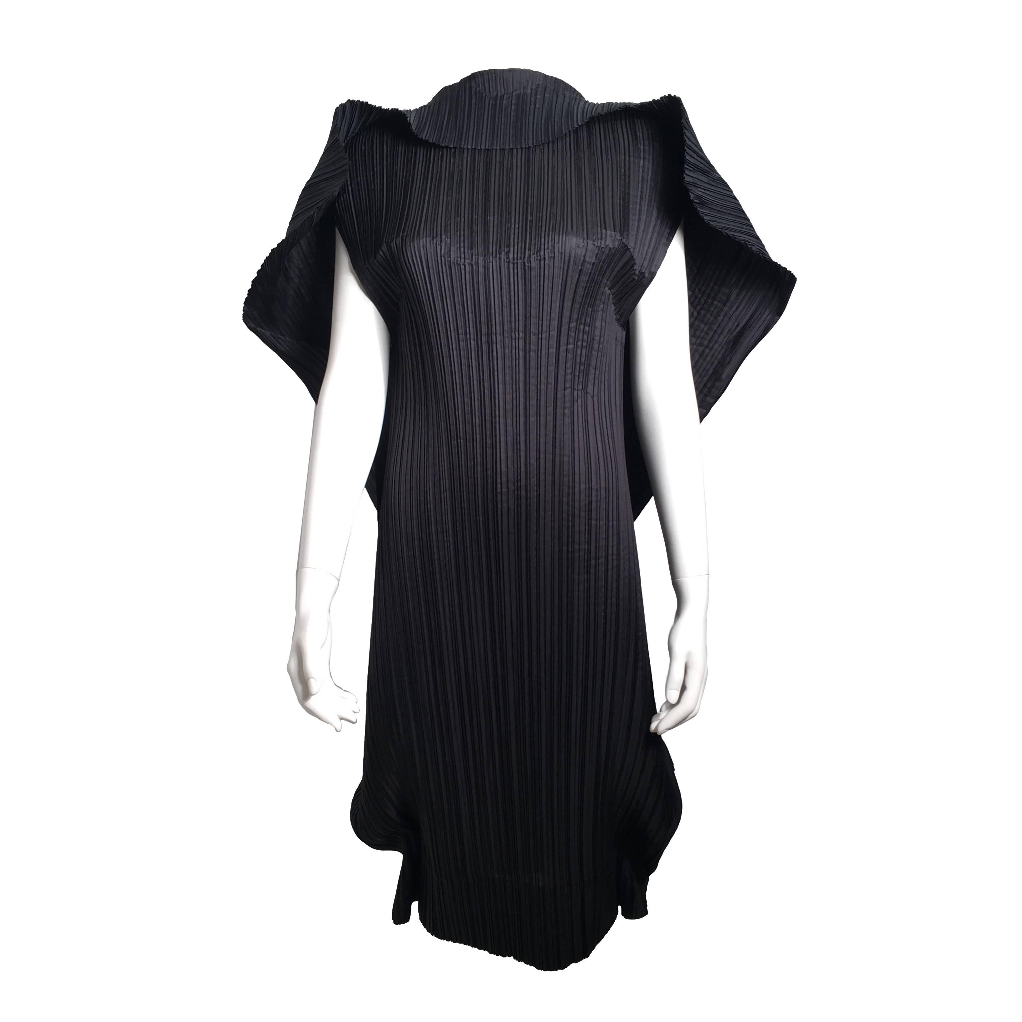 Issey Miyake White Label Black Pleated Dress For Sale