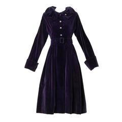 Gorgeous 1940s Vintage Purple Velvet Coat with Glass Buttons + Matching Belt 9