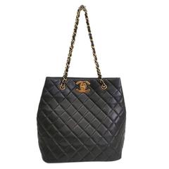 Chanel Black Quilted Lambskin Leather with Gold Hardware Shoulder Tote Bag