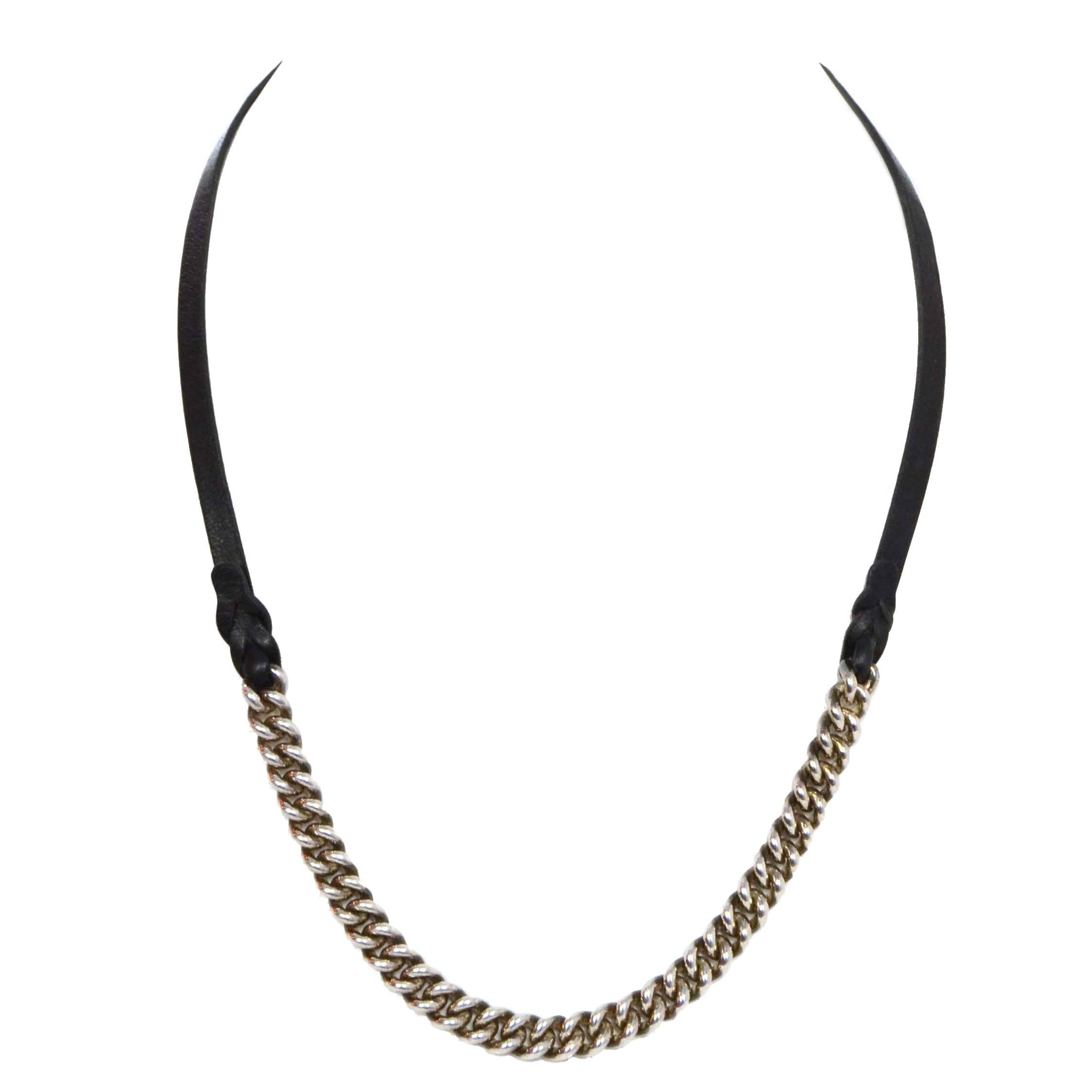 Hermes Silver & Black Leather Wrap Bracelet/Necklace