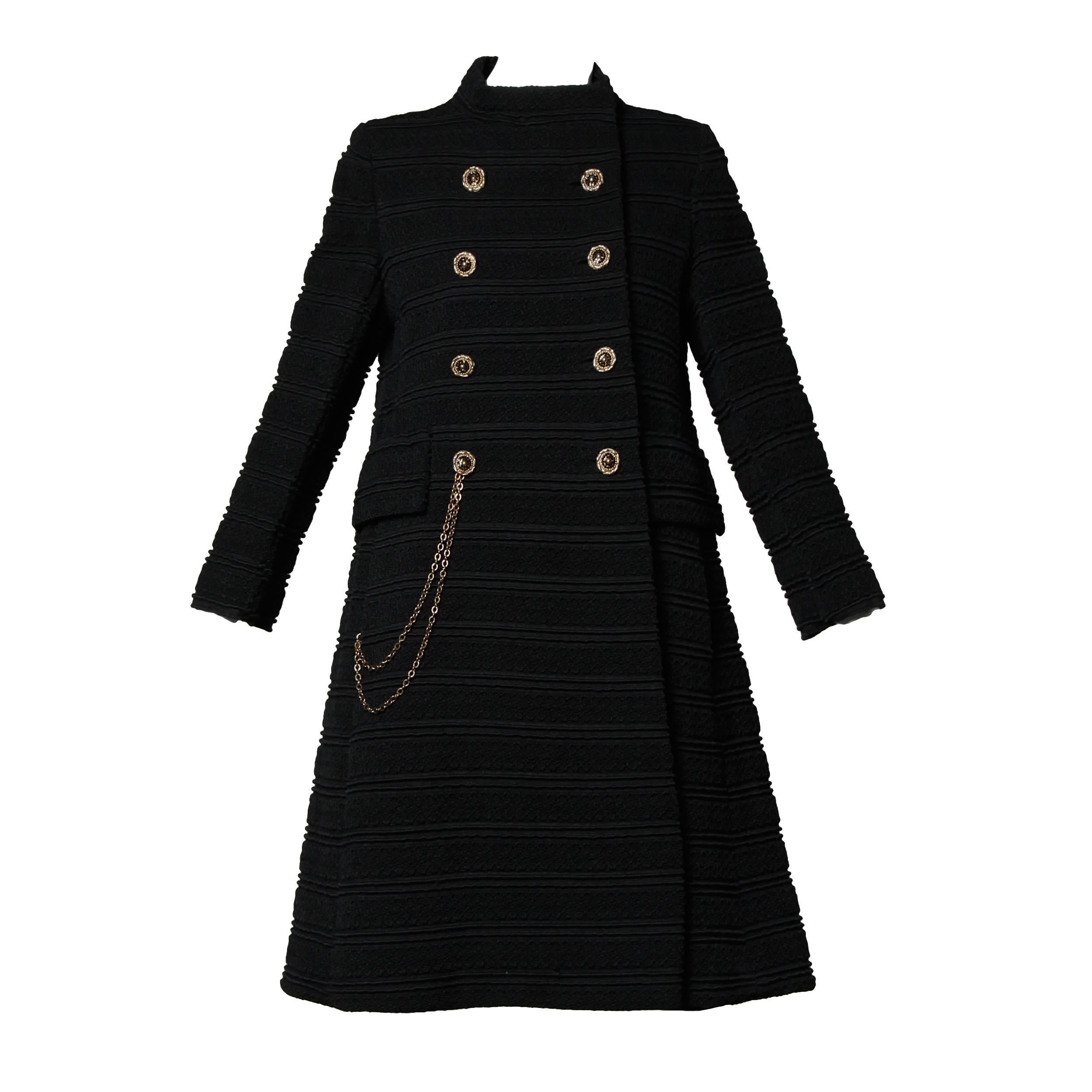 1960s Vintage Wool Mod Coat with Military Chain Detail + Rhinestone Buttons