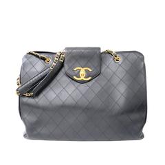 Vintage Chanel Black Quilted Calfskin Supermodel Overnight Weekender Tote Shoulder Bag