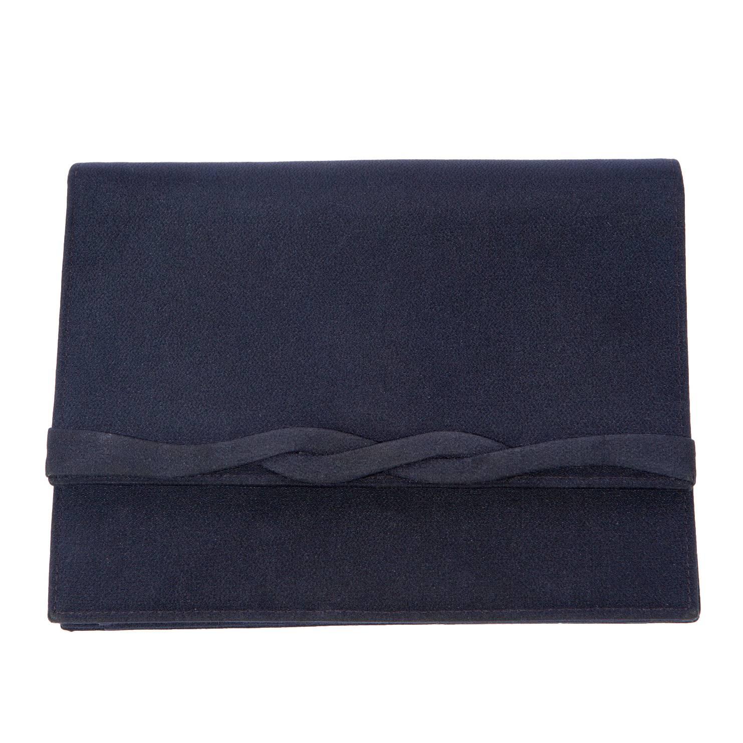 1960s Navy Satin Silk Gucci Clutch