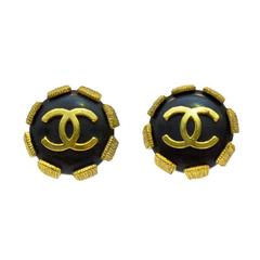 Chanel 1990's Black Resin and Gold Earrings 