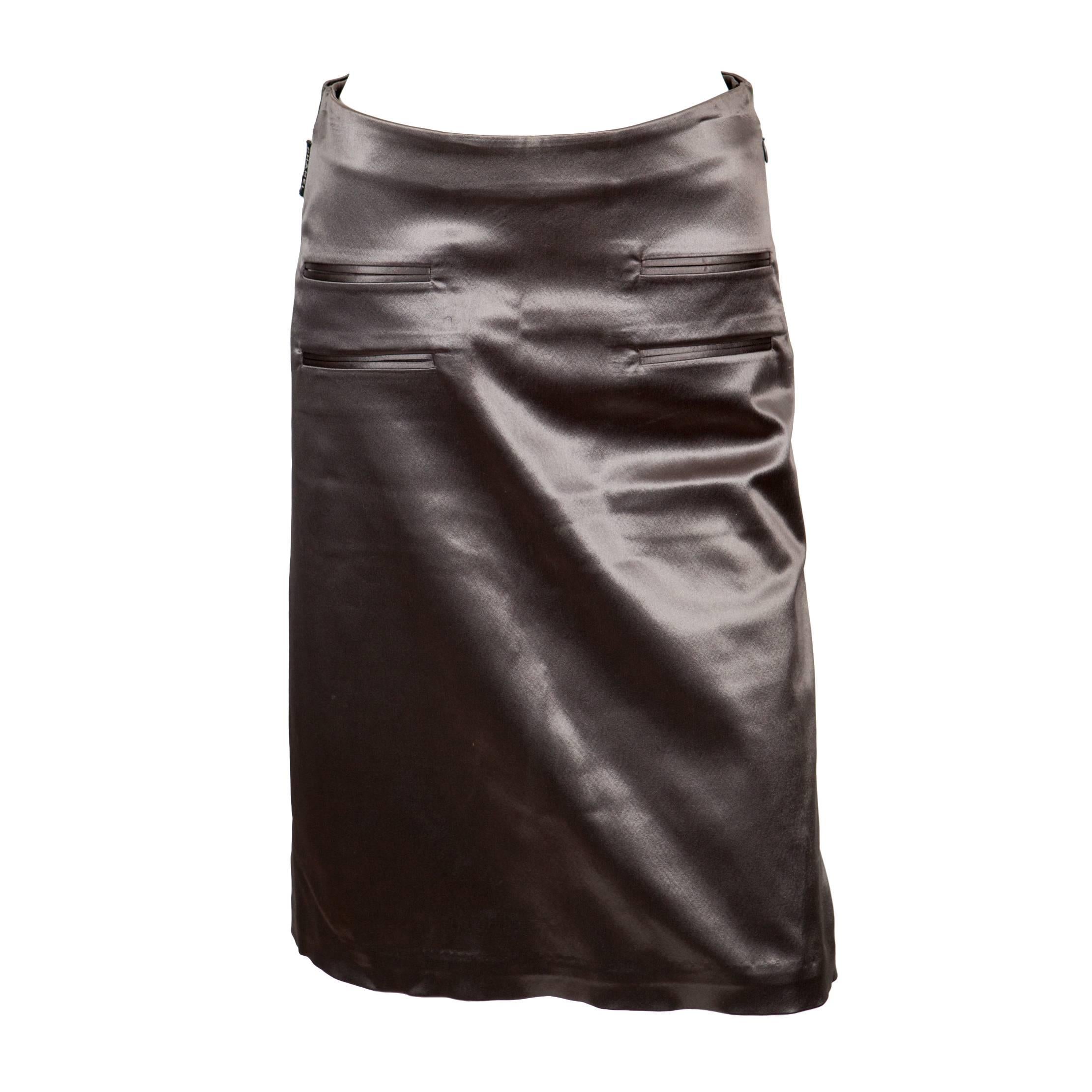 1980S Chanel Satin Taupe Skirt