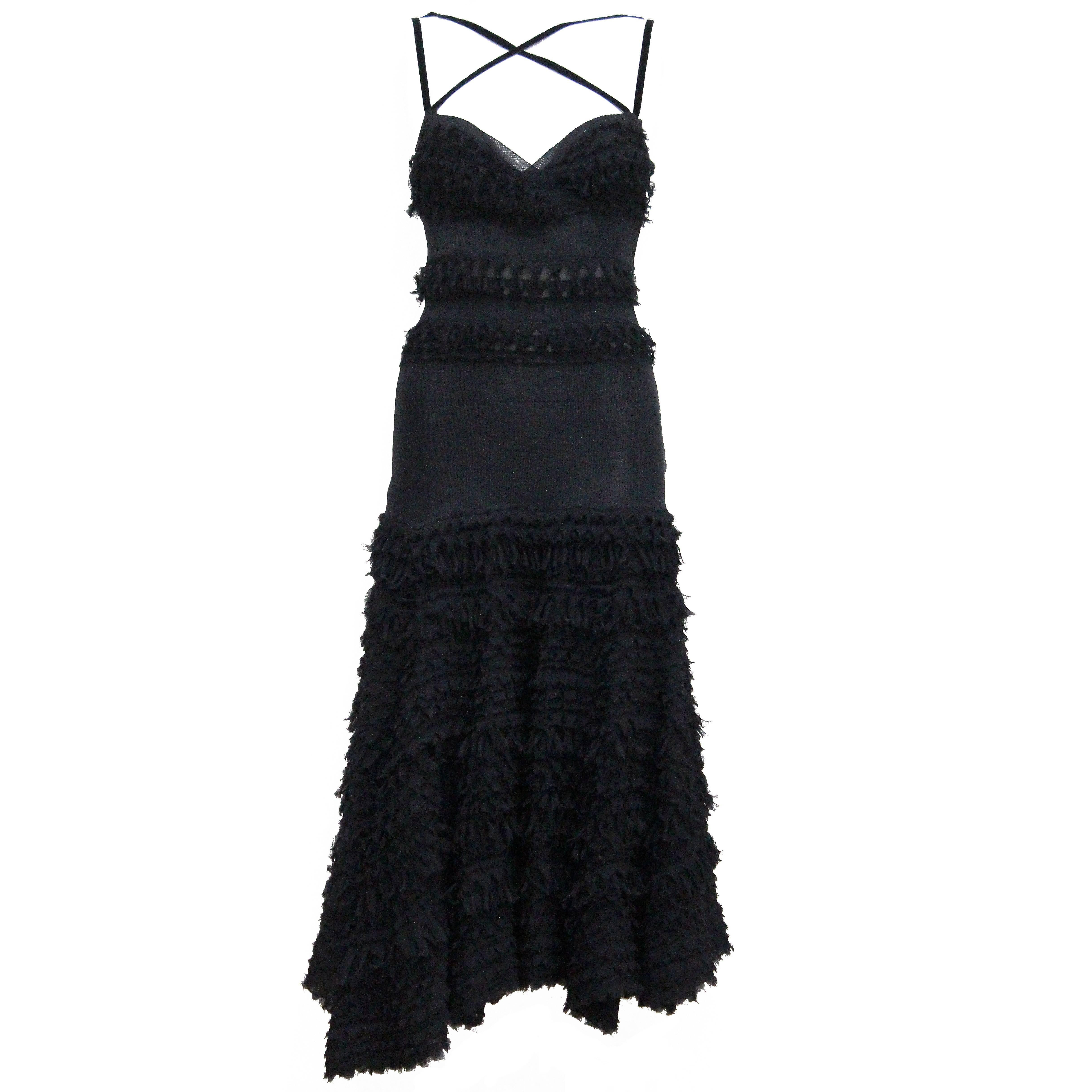 Prada silk black dress with ruffled skirt, c. 1990s 