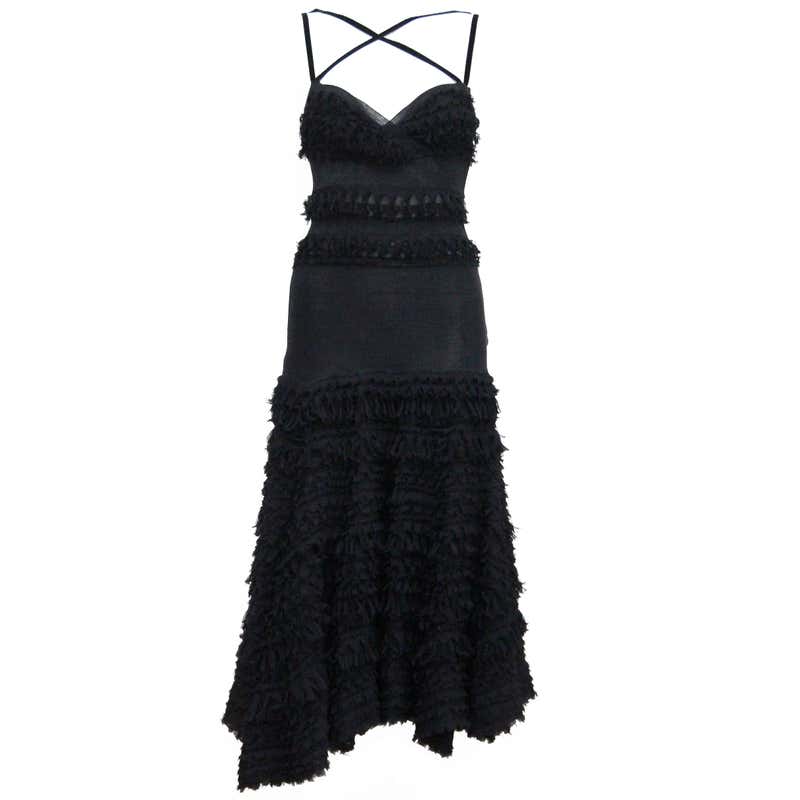 Prada silk black dress with ruffled skirt, c. 1990s For Sale at 1stDibs