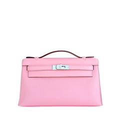 Hermes Mini Kelly Pochette Clutch Rose Confetti Epsom Palladium