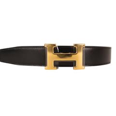 Hermes Belt H 32 mm 95cm Box Togo Leather Black Chocolate Gold Hardware Reversib