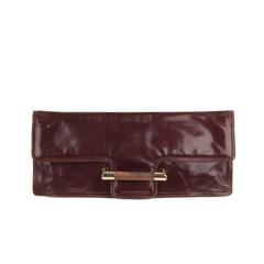 BOTTEGA VENETA Vintage Brown Leather OVERSIZED CLUTCH Handbag w/ WOOD Detail