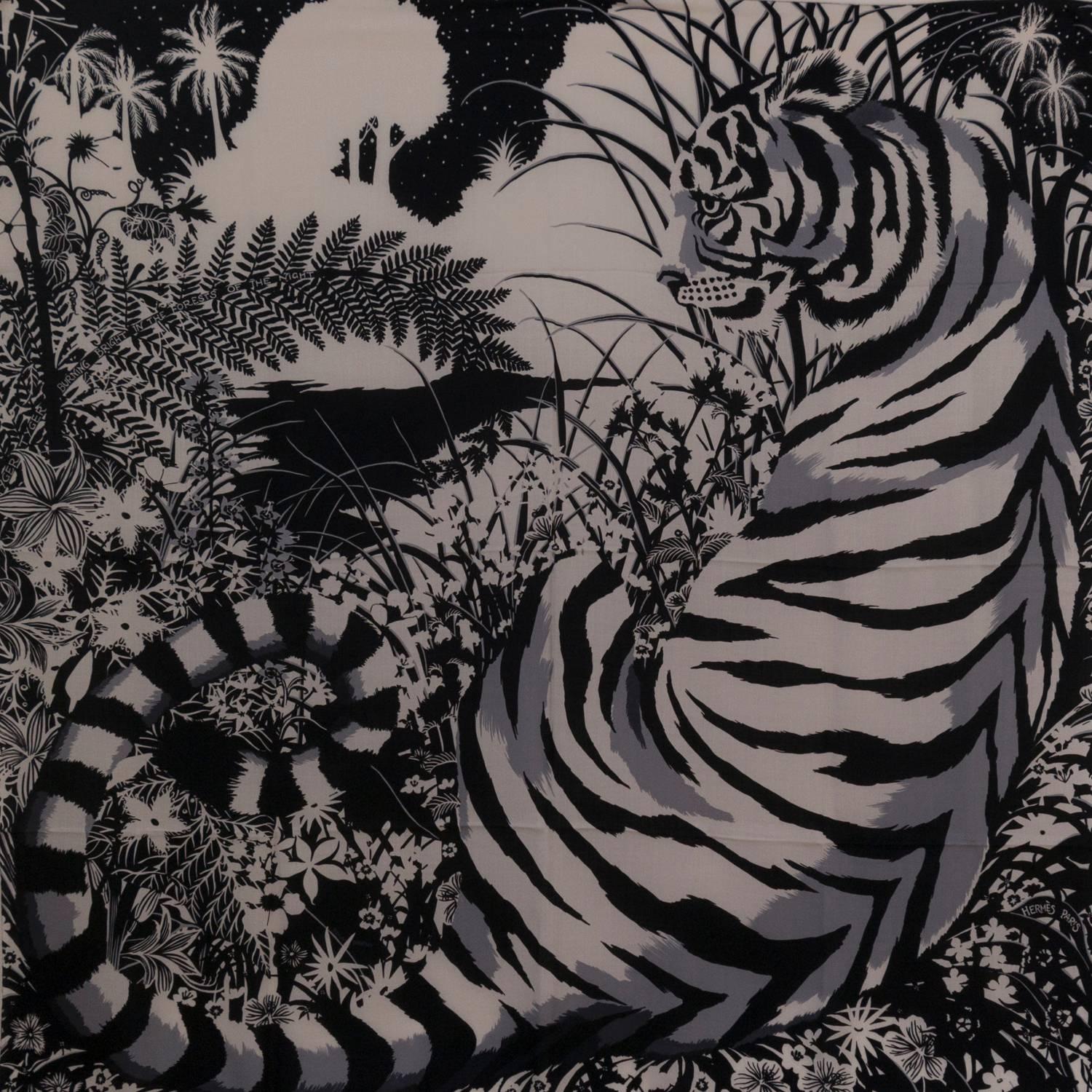 Hermes Chale Cachemire Tyger Black, White, Grey 2015