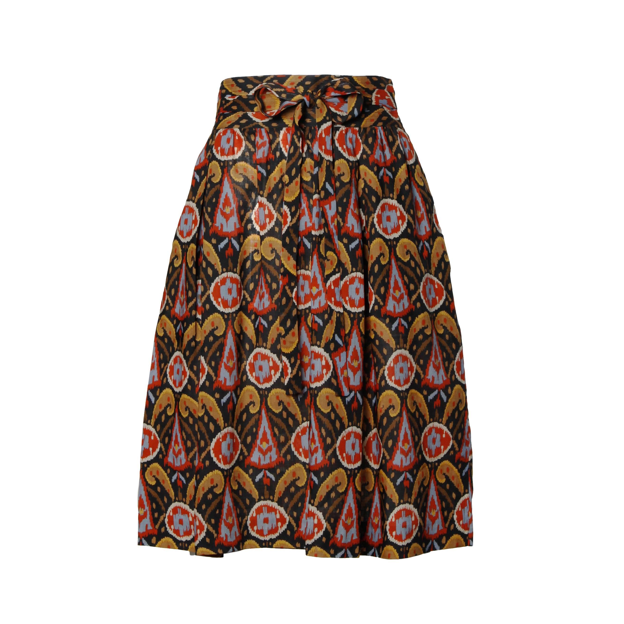 Yves Saint Laurent YSL Rive Gauche Vintage Wool Ikat Print Skirt
