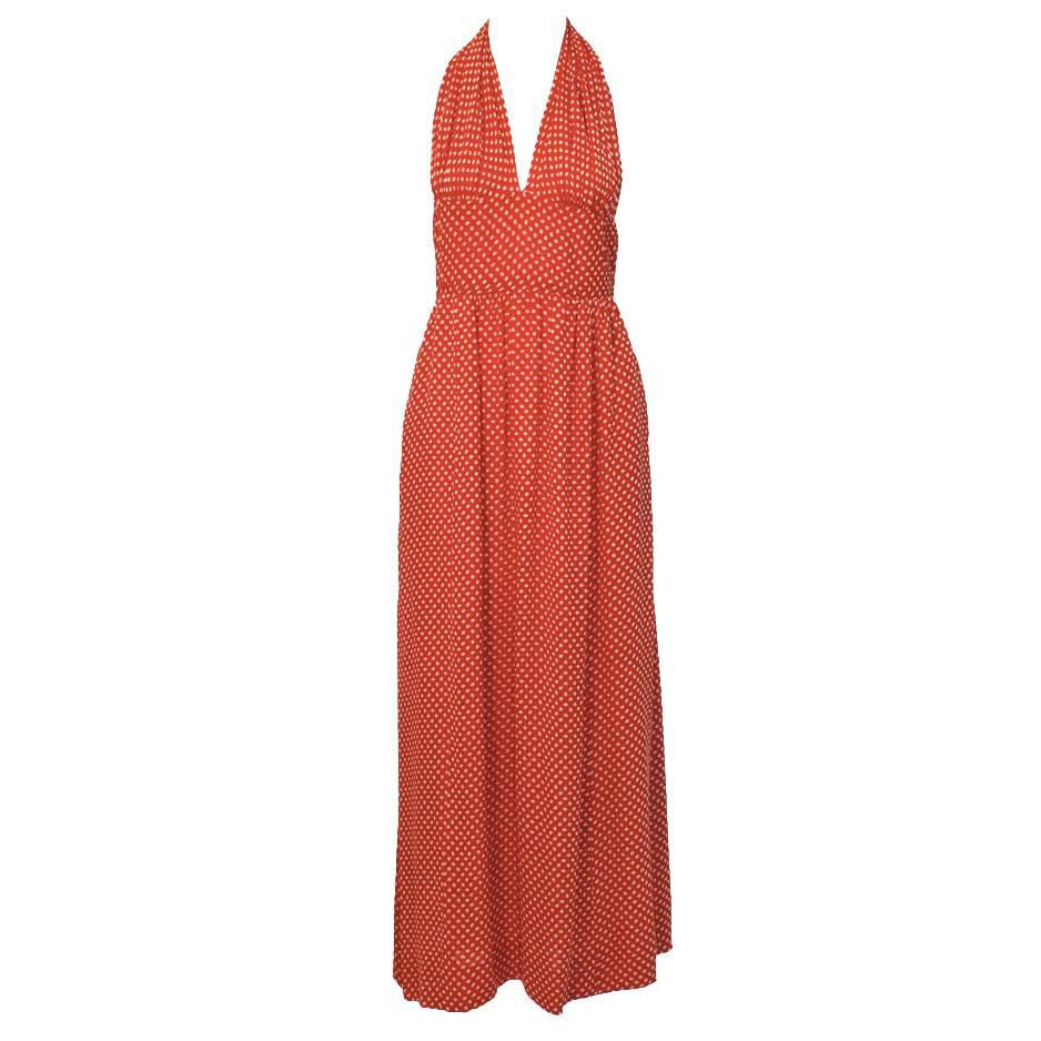 1970's Halston Red and White Moss Crepe Halter Dress at 1stDibs