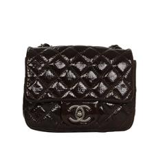 Chanel Brown Distressed Patent Leather Square Mini Flap Bag SHW 12
