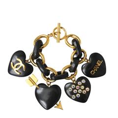 Vintage Chanel Wooden Heart Charm Bracelet 