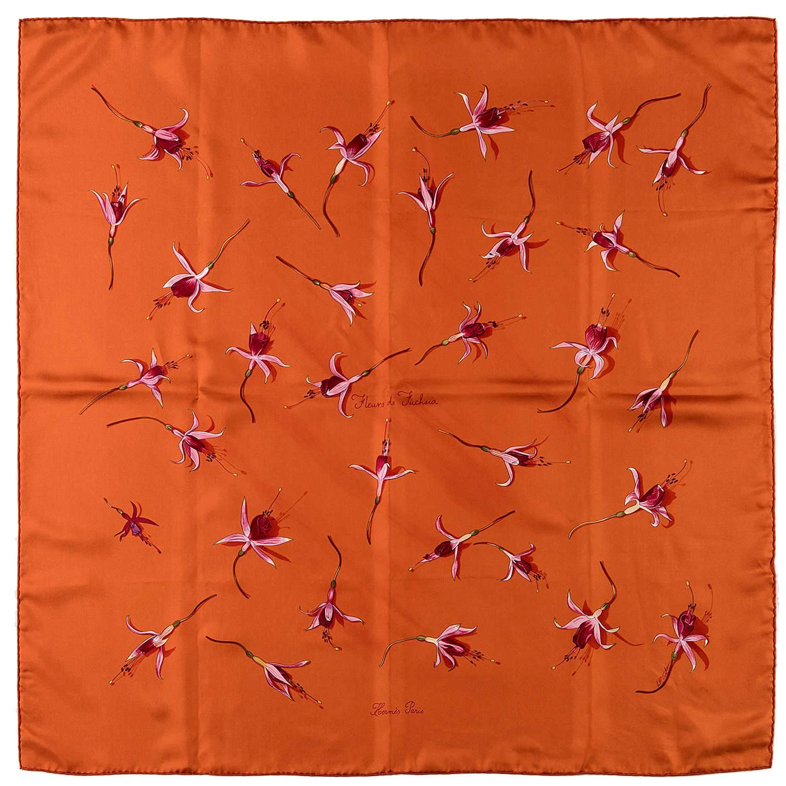 RARE FIND - Hermes Silk Scarf 'Fleurs de Fuschia' by Leigh P Cooke