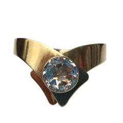Sleek Finnish 1970s Sterling silver gilt and rock crystal dramatic cuff bracelet 11