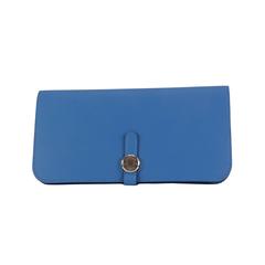 HERMES Dogon Recto Verso Wallet Blue Calfskin Leather