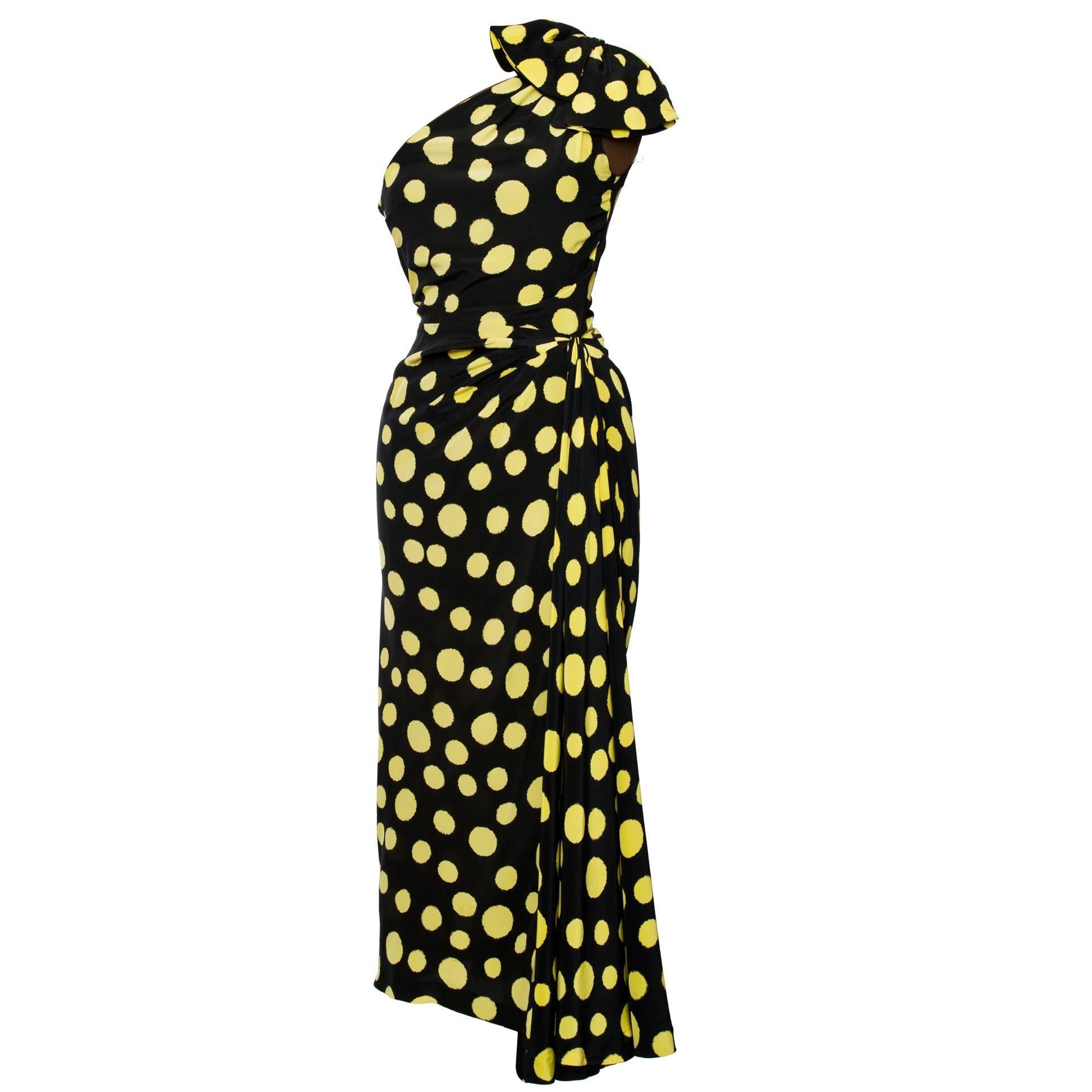 1970s Nina Ricci Black Silk One-shoulder Dress  