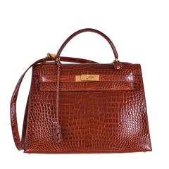 HERMES KELLY BAG 32CM MIELE POROSUS CROCODILE GOLD HARDWARE JaneFinds