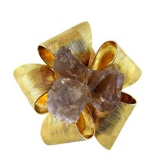 Christian Dior Vintage Gold Ribbon and Lila Crystal Brooch 1966