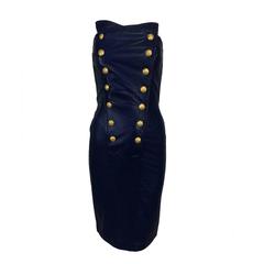 North Beach navy Leder Zweireiher Kleid & Jacke 1980s