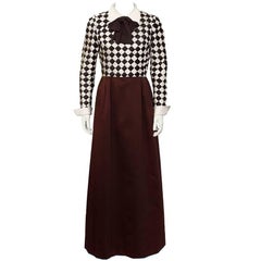 Harry Algo Braunes und cremefarbenes Satin-Kleid aus den 1960er Jahren