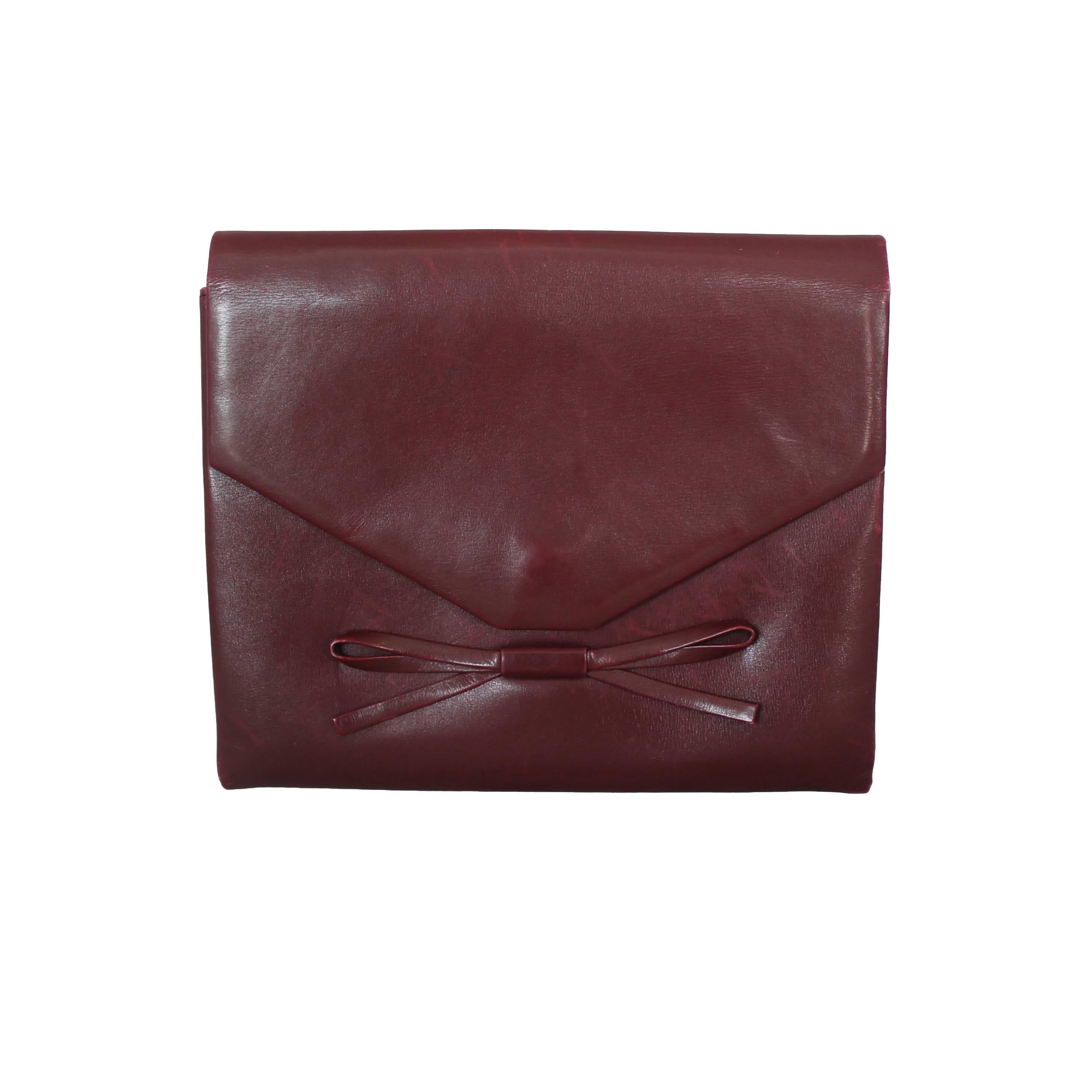 Christian Dior Vintage Burgundy Leather Clutch with Bow - circa 1990's For Sale