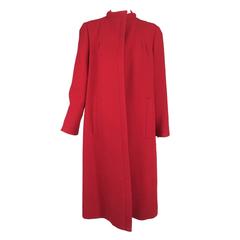 Vintage Pauline Trigere chic cherry red wool open front coat 1950s