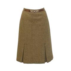 1970's Celine Brown Herringbone Skirt 