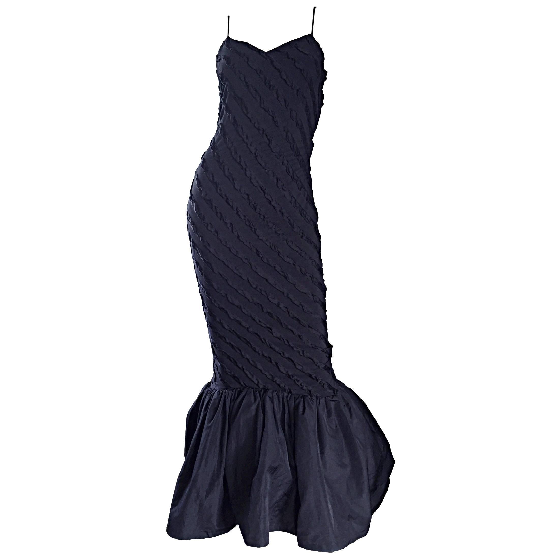 1950s Lilli Diamond Black Embroidered Vintage 50s Mermaid Bombshell Dress / Gown