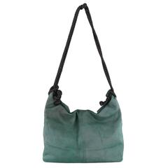 DONNA KARAN Emerald Green Matte Leather Snap Black Rope Shoulder Bag