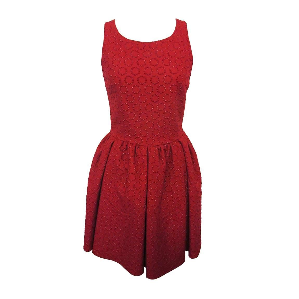 Alaïa Red Skater's Dress with Petal Shaped Insets in Skirt - 2013 NEW For Sale