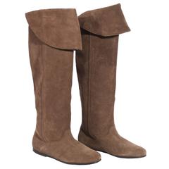 Used WEEKEND by MAX MARA Italian Tan Suede FLAT Knee BOOTS Shoes SIZE 37