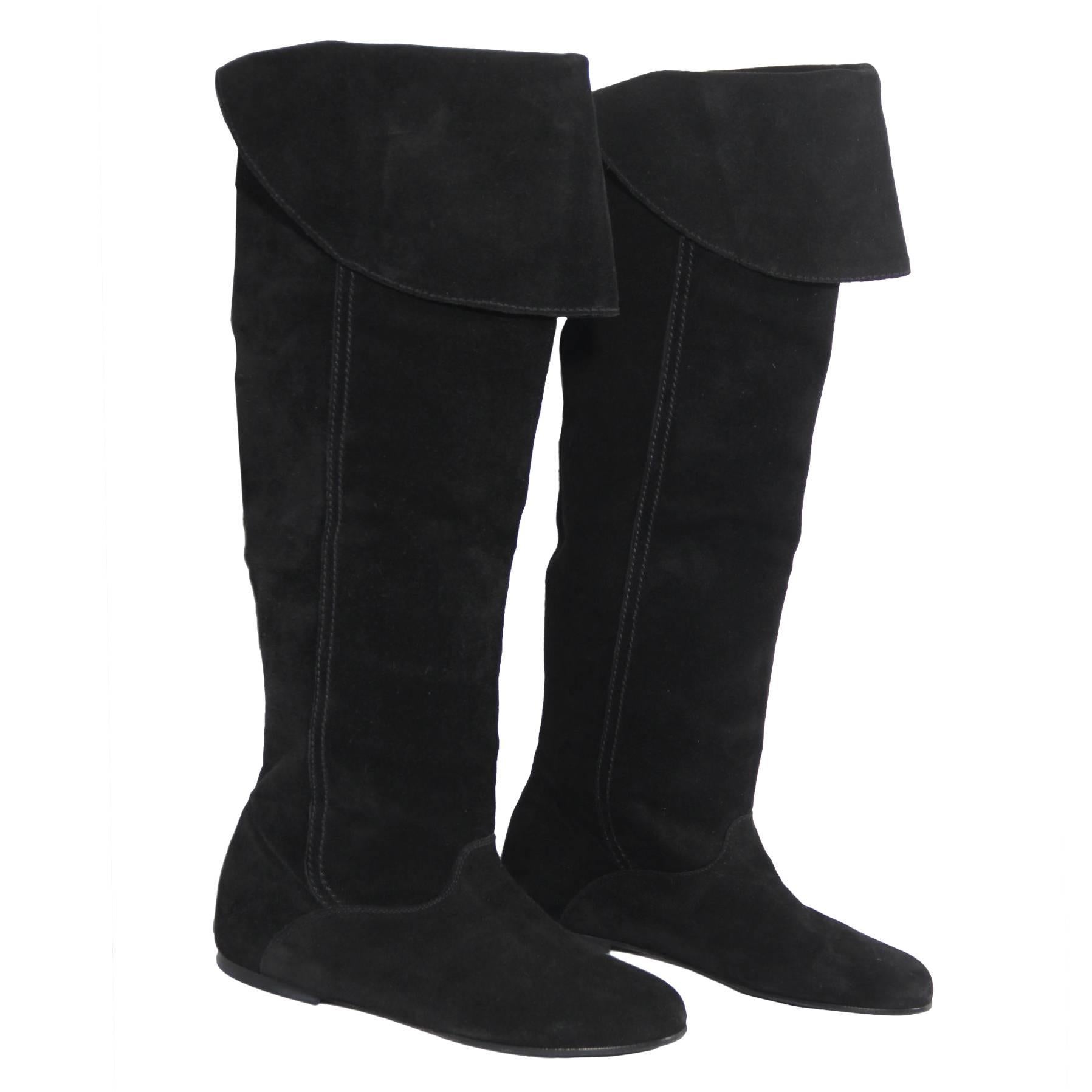 WEEKEND by MAX MARA Italian Black Suede FLAT Knee BOOTS Shoes SIZE 37