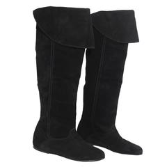 Used WEEKEND by MAX MARA Italian Black Suede FLAT Knee BOOTS Shoes SIZE 37