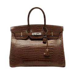 Hermes Gris Elephant Brown Crocodile Birkin 35cm 9