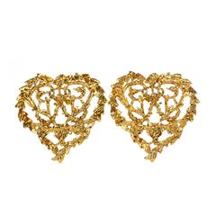 Yves Saint Laurent YSL Gold Heart Clip On Earrings